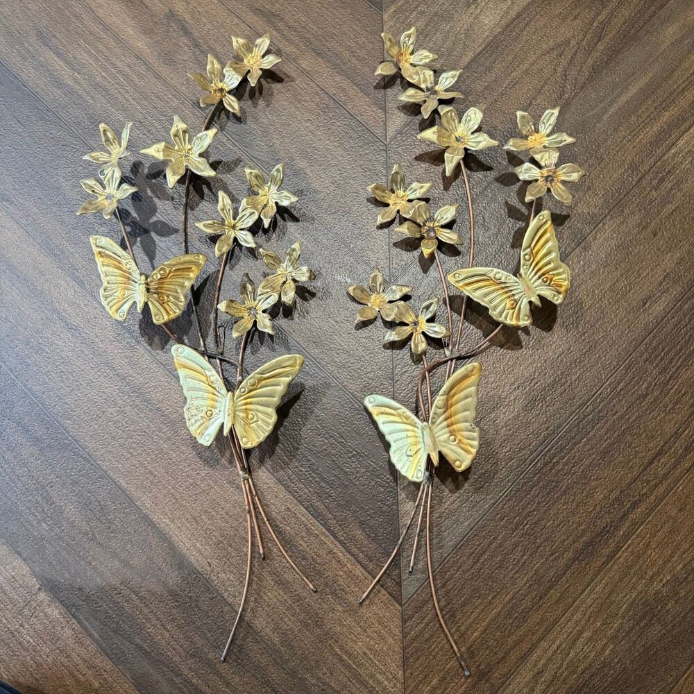 Vintage Home Interiors HOMCO Brass Copper Butterflies Flowers Wall Hanging Decor